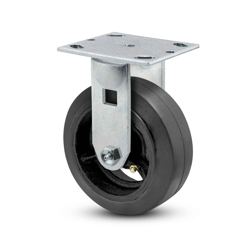 Main view of a Pemco Casters 8" x 2" wide wheel Rigid caster with 4" x 4-1/2" top plate, without a brake, Mold-on Rubber wheel and 600 lb. capacity part