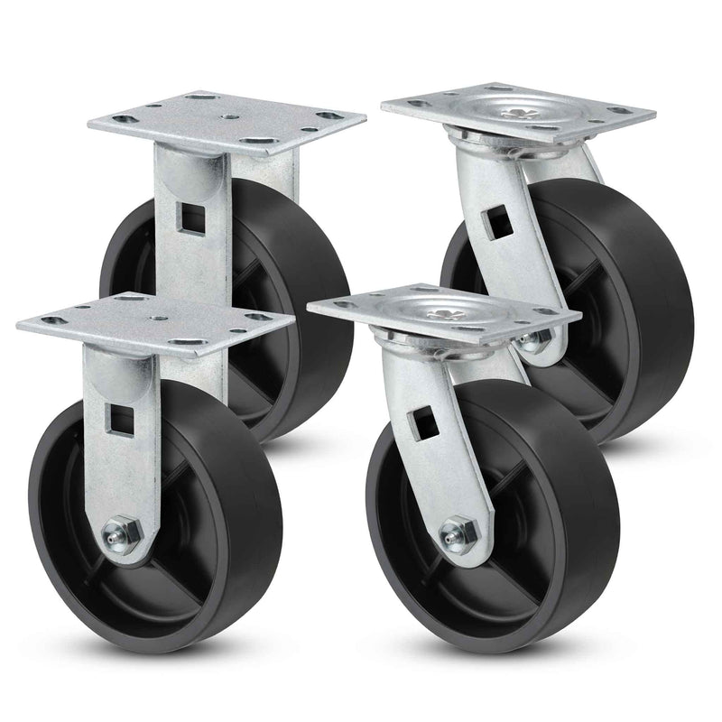 Main view of a Pemco Casters 6" x 2" wide wheels Kits caster with 4" x 4-1/2" top plate, without a brake, Polypropylene HD wheel and 2400 lb. total capacity part