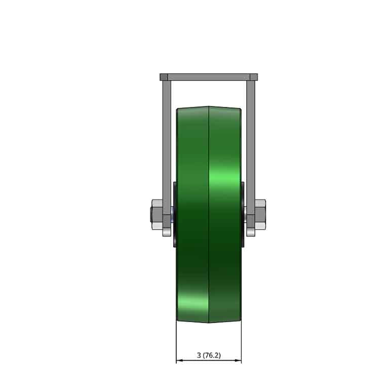 Top dimensioned CAD view of an Albion Casters 10" x 3" wide wheel Rigid caster with 6-1/4'' x 4-1/2'' top plate, without a brake, PY - Polyurethane (Cast Iron Core) wheel and 3000 lb. capacity part