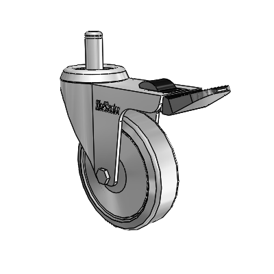 Chrome 3"x0.875" TPR Wheel Caster with Total Lock and 7/16" x 7/8" Grip Ring