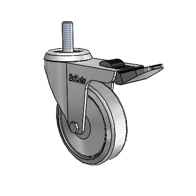 Chrome 3"x0.875" TPR Wheel Caster with Total Lock and 3/8"-16NC x 1" Thread