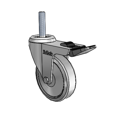 Chrome 3"x0.875" TPR Wheel Caster with Total Lock and 3/8"-16NC x 1-1/2" Thread