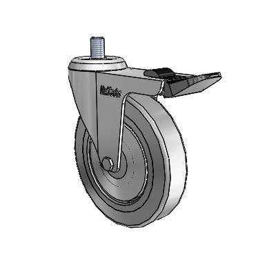 Chrome 4"x0.875" TPR Wheel Caster with Total Lock and M10 x 19/32" Thread