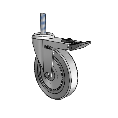 Chrome 4"x0.875" TPR Wheel Caster with Total Lock and 3/8"-16NC x 1-1/2" Thread