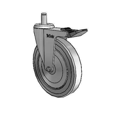 Chrome 5"x0.875" TPR Wheel Caster with Total Lock and 7/16" x 7/8" Grip Ring