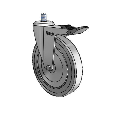 Chrome 5"x0.875" TPR Wheel Caster with Total Lock and M10 x 19/32" Thread
