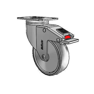 Stainless Medical 4"x1.25" TPR Wheel Caster with Total Lock and 2.5"x3.625" Plate