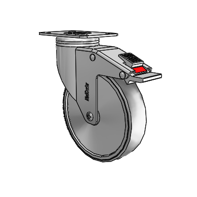 Stainless Medical 5"x1.25" TPR Wheel Caster with Total Lock and 2.5"x3.625" Plate