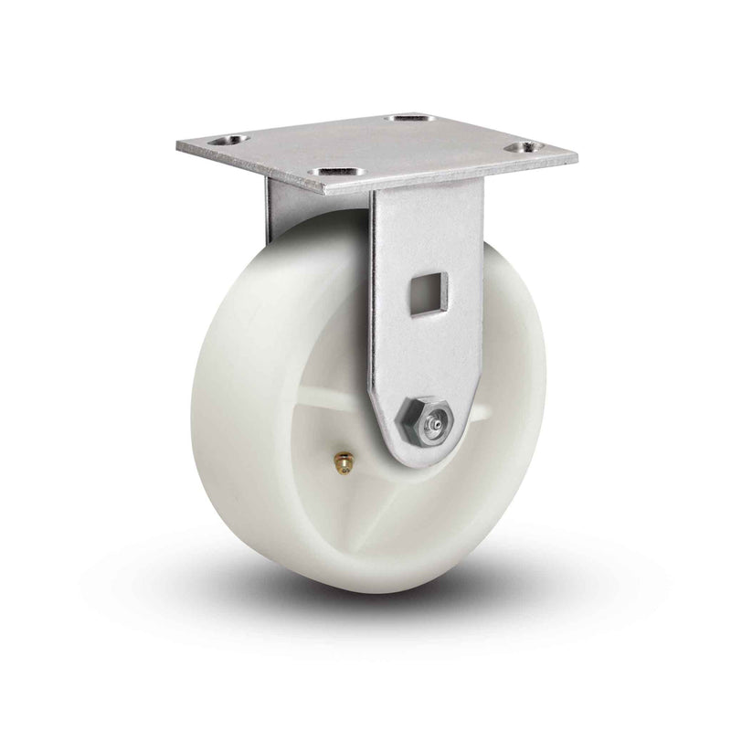 Value Stainless 4"x2" White Nylon Roller Bearing Rigid Caster with 4"x4.5" Plate