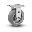 Value Stainless 6"x2" Thermo-Rubber (Flat) Roller Bearing Rigid Caster with 4"x4.5" Plate