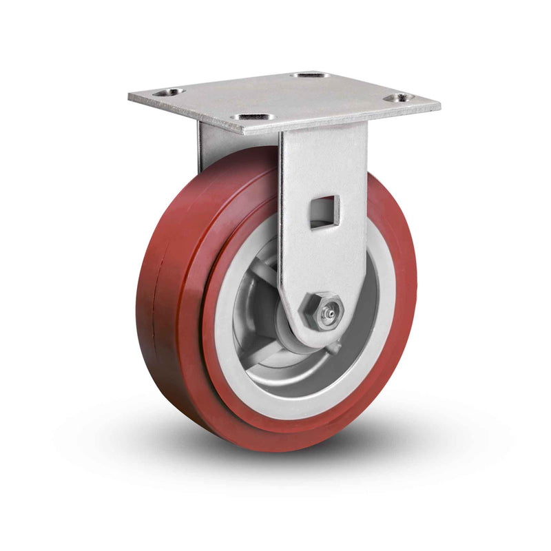Value Stainless 6"x2" Thermo-Urethane Roller Bearing Rigid Caster with 4"x4.5" Plate