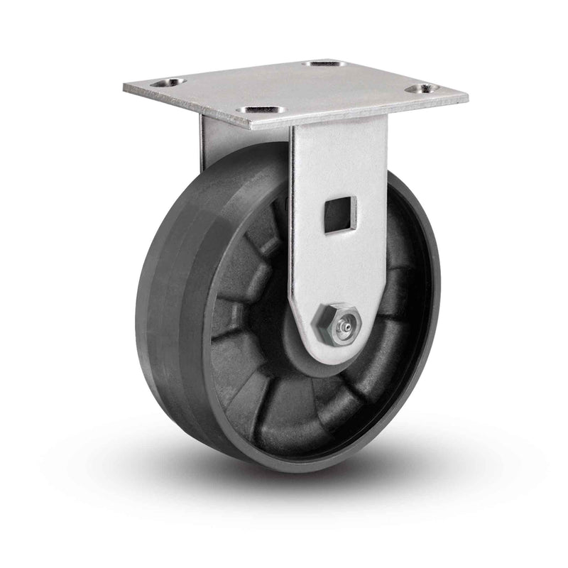 Value Stainless 8"x2" Max Nylon Delrin Bearing Rigid Caster with 4"x4.5" Plate
