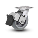 Value Stainless 4"x2" Thermo-Rubber (Flat) Roller Bearing Caster with Top Lock and 4"x4.5" Plate