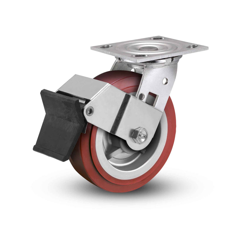 Value Stainless 4"x2" Thermo-Urethane Delrin Bearing Caster with Top Lock and 4"x4.5" Plate