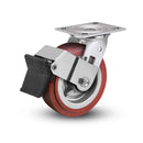 Value Stainless 4"x2" Thermo-Urethane Roller Bearing Caster with Top Lock and 4"x4.5" Plate