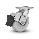 Value Stainless 4"x2" White Nylon Precision Ball Bearing Caster with Top Lock and 4"x4.5" Plate