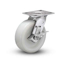 Value Stainless 4"x2" White Nylon Roller Bearing Side-Lock Caster with 4"x4.5" Plate