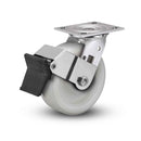 Value Stainless 4"x2" White Nylon Roller Bearing Caster with Top Lock and 4"x4.5" Plate