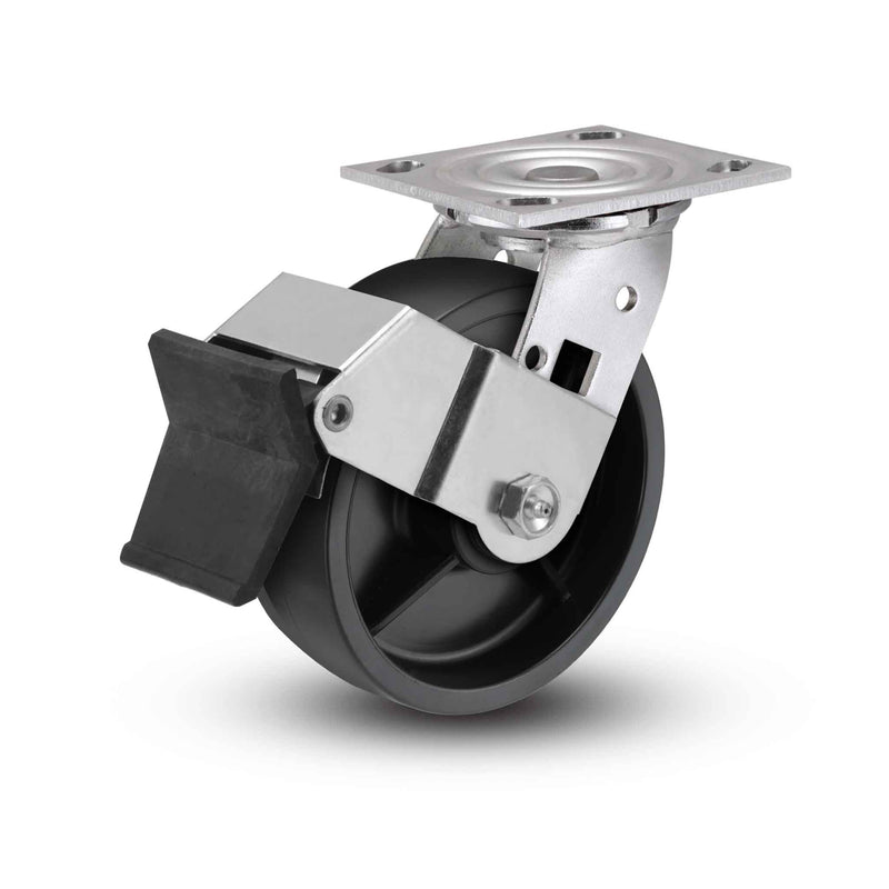 Value Stainless 5"x2" Polypropylene HD Delrin Bearing Caster with Top Lock and 4"x4.5" Plate