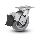 Value Stainless 5"x2" Thermo-Rubber (Flat) Precision Ball Bearing Caster with Top Lock and 4"x4.5" Plate