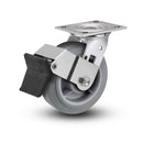 Value Stainless 5"x2" Thermo-Rubber (Flat) Delrin Bearing Caster with Top Lock and 4"x4.5" Plate