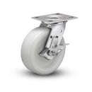 Value Stainless 5"x2" White Nylon Delrin Bearing Side-Lock Caster with 4"x4.5" Plate