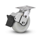 Value Stainless 5"x2" White Nylon Delrin Bearing Caster with Top Lock and 4"x4.5" Plate