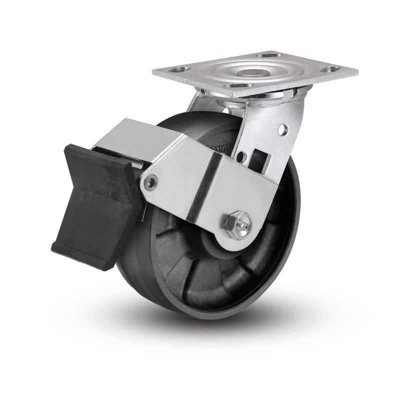 Value Stainless 6"x2" Max Nylon Precision Ball Bearing Caster with Top Lock and 4"x4.5" Plate
