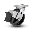 Value Stainless 6"x2" Polypropylene HD Roller Bearing Caster with Top Lock and 4"x4.5" Plate