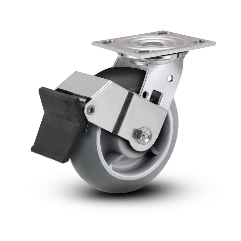 Value Stainless 6"x2" Thermo-Rubber (Donut) Delrin Bearing Caster with Top Lock and 4"x4.5" Plate