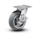 Value Stainless 6"x2" Thermo-Rubber (Donut) Roller Bearing Side-Lock Caster with 4"x4.5" Plate