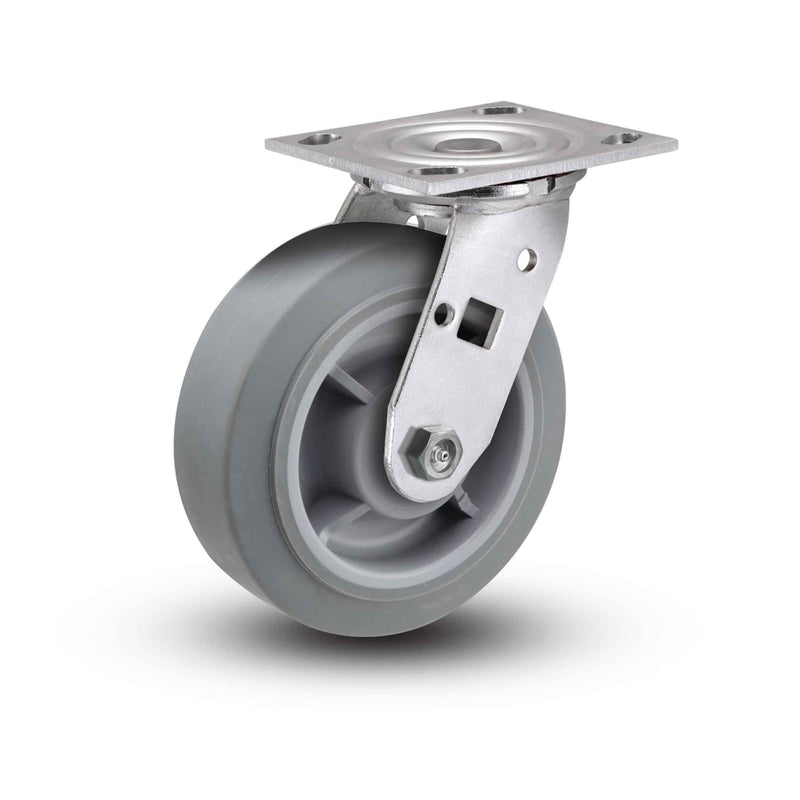 Value Stainless 6"x2" Thermo-Rubber (Flat) Precision Ball Bearing Caster with 4"x4.5" Plate