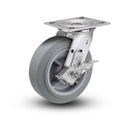 Value Stainless 6"x2" Thermo-Rubber (Flat) Roller Bearing Side-Lock Caster with 4"x4.5" Plate