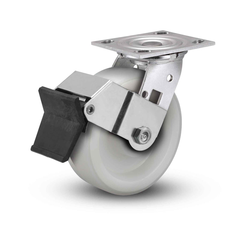 Value Stainless 6"x2" White Nylon Precision Ball Bearing Caster with Top Lock and 4"x4.5" Plate