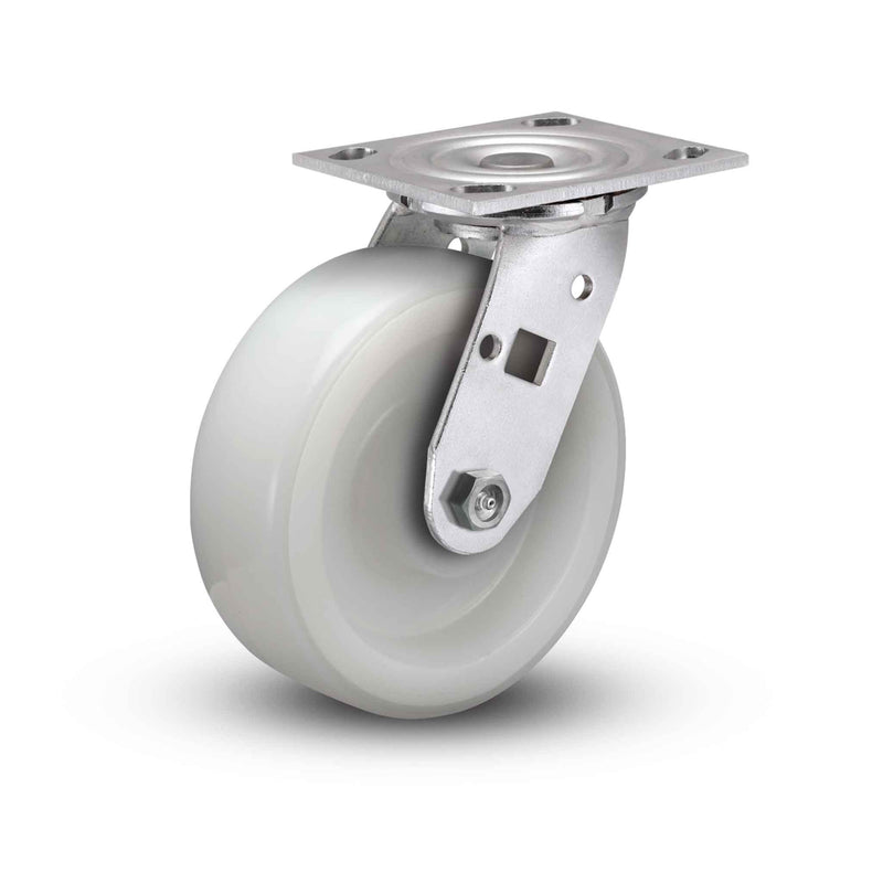 Value Stainless 6"x2" White Nylon Delrin Bearing Caster with 4"x4.5" Plate