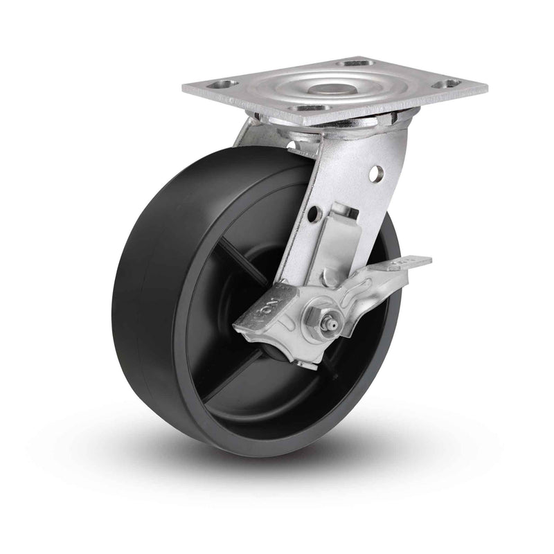 Value Stainless 8"x2" Polypropylene HD Roller Bearing Side-Lock Caster with 4"x4.5" Plate