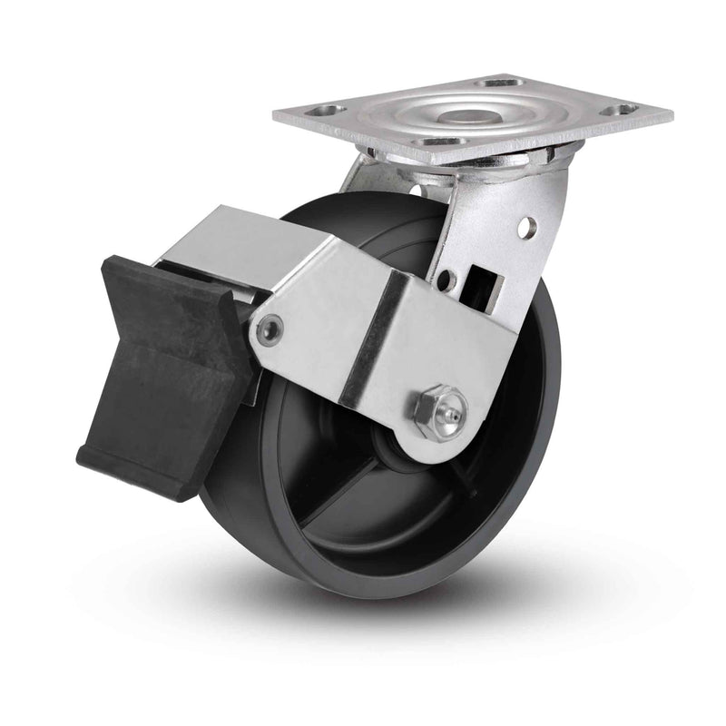 Value Stainless 8"x2" Polypropylene HD Roller Bearing Caster with Top Lock and 4"x4.5" Plate
