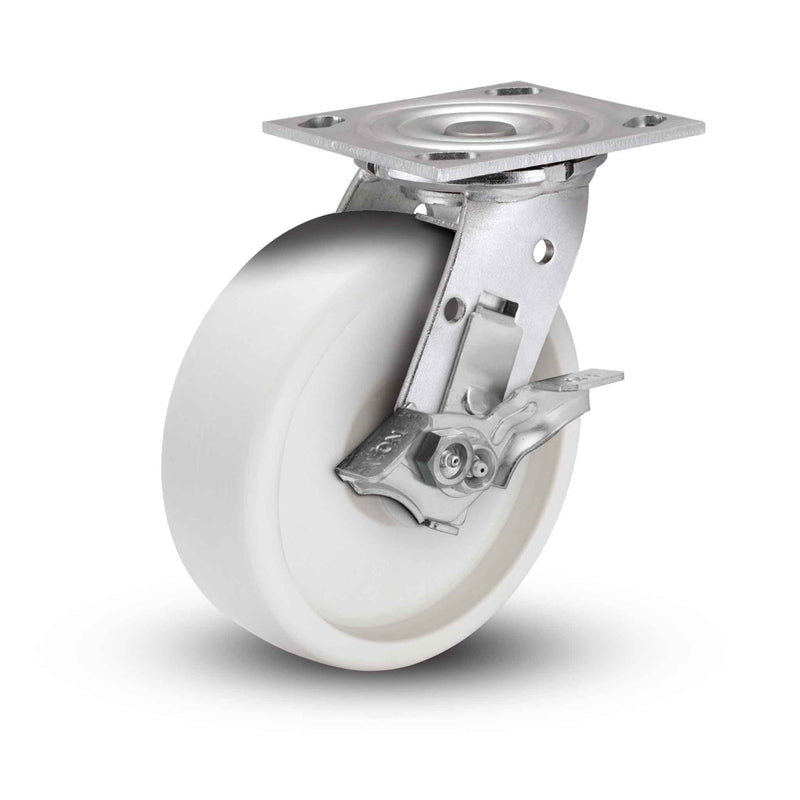 Value Stainless 8"x2" RETORT Roller Bearing Side-Lock Caster with 4"x4.5" Plate