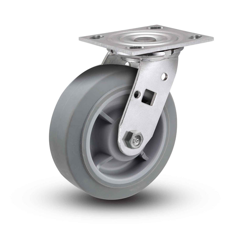 Value Stainless 8"x2" Thermo-Rubber (Flat) Delrin Bearing Caster with 4"x4.5" Plate