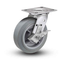 Value Stainless 8"x2" Thermo-Rubber (Flat) Roller Bearing Side-Lock Caster with 4"x4.5" Plate