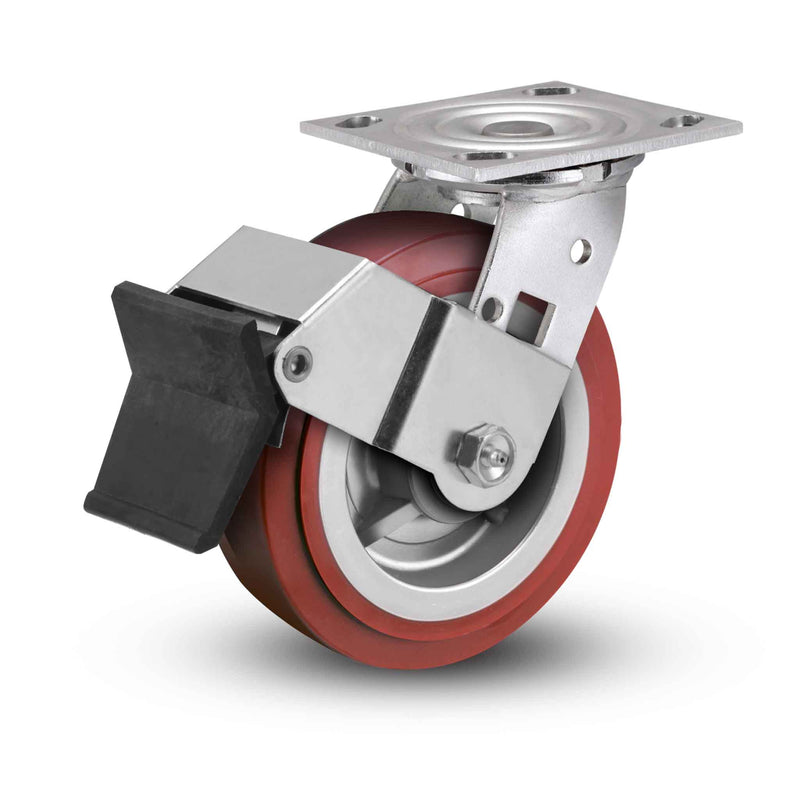 Value Stainless 8"x2" Thermo-Urethane Precision Ball Bearing Caster with Top Lock and 4"x4.5" Plate