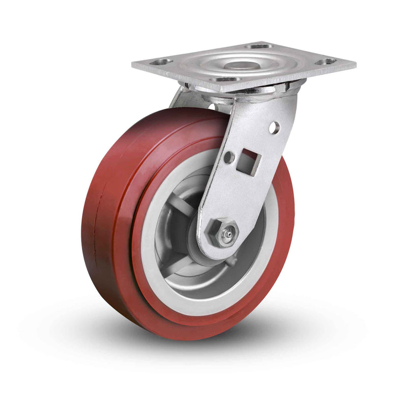 Value Stainless 8"x2" Thermo-Urethane Precision Ball Bearing Caster with 4"x4.5" Plate