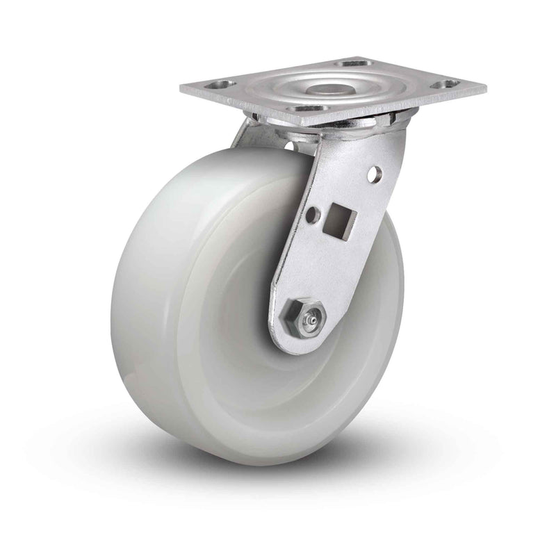 Value Stainless 8"x2" White Nylon Precision Ball Bearing Caster with 4"x4.5" Plate