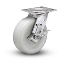 Value Stainless 8"x2" White Nylon Delrin Bearing Side-Lock Caster with 4"x4.5" Plate