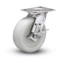 Value Stainless 8"x2" White Nylon Roller Bearing Rigid Side-Lock Caster with 4"x4.5" Plate