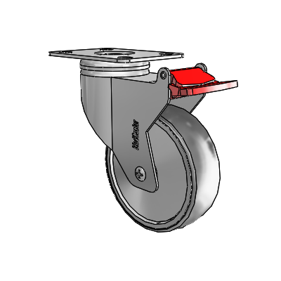 Stainless Dual-Pedal 4"x1.25" TPR Wheel Caster with Total Lock and 95mm x 70mm Plate
