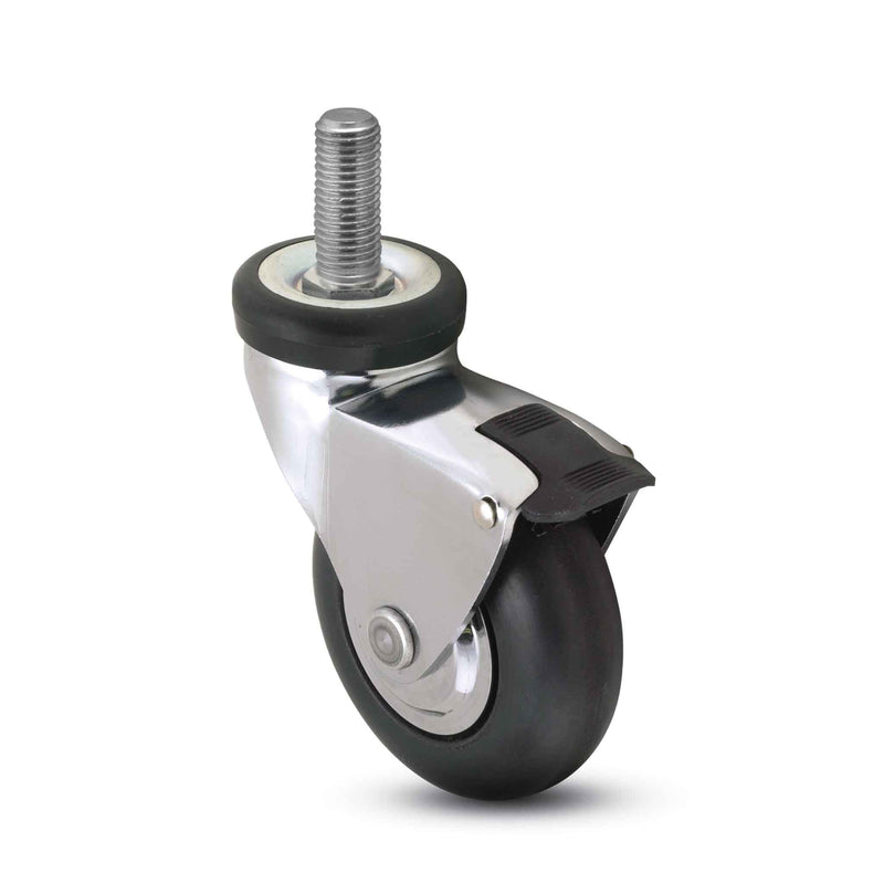 Main view of a Shepherd Casters 3" x 0.94" wide wheel Swivel caster with 3/8"-16 x 1-1/2" stud, with a top wheel lock brake, MonoTech wheel and 110 lb. capacity part