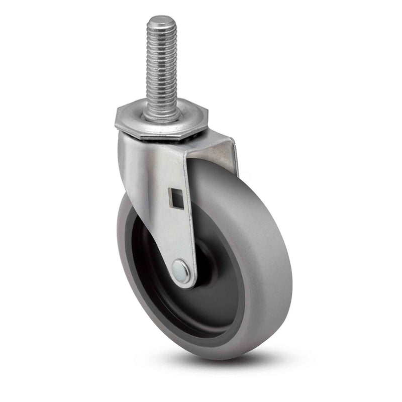 Main view of a Shepherd Casters 4" x 0.94" wide wheel Swivel caster with 1/2"-13 x 1-1/2" stud, without a brake, Thermoplastic Rubber wheel and 125 lb. capacity part