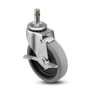 Main view of a Shepherd Casters 5" x 0.94" wide wheel Swivel caster with 7/16" x 1-3/8" brass band, with a side locking brake, Thermoplastic Rubber wheel and 130 lb. capacity part