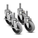 Main view of a Shepherd Casters 4" x 1" wide wheels Kits caster with 3/8"-16 x 1-1/2" stud, with a side locking brake, Thermoplastic Rubber wheel and 500 lb. total capacity part